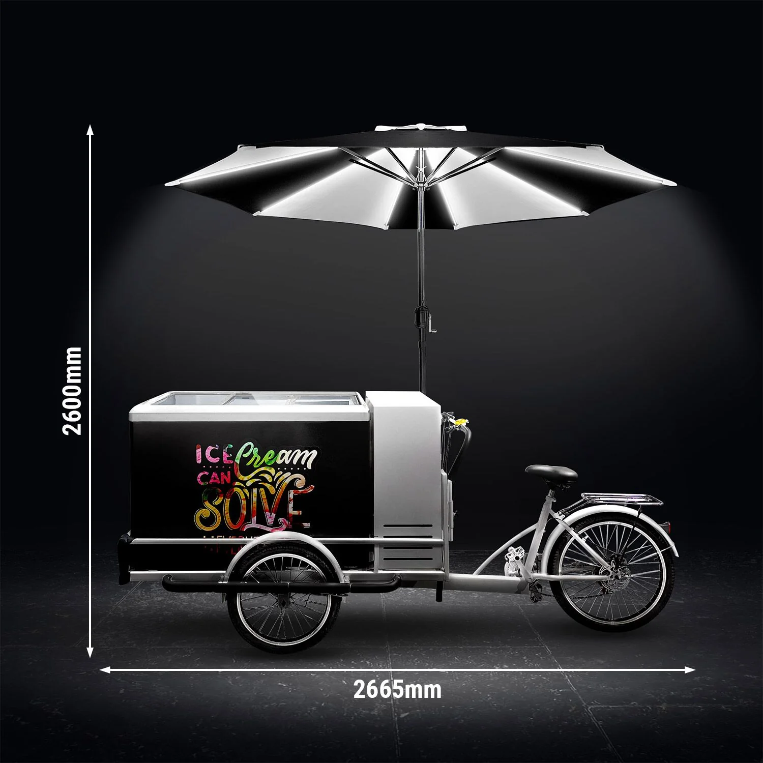 Issykkel - med LED-belyst parasoll - for 7x 5 l iskrembeholdere