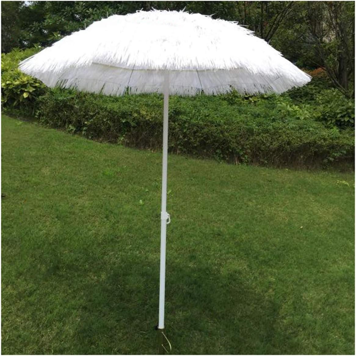 Weißer Strohschirm, 2 m, für den Außenbereich, Verstellbarer Hawaii-Hula-Regenschirm, Bast