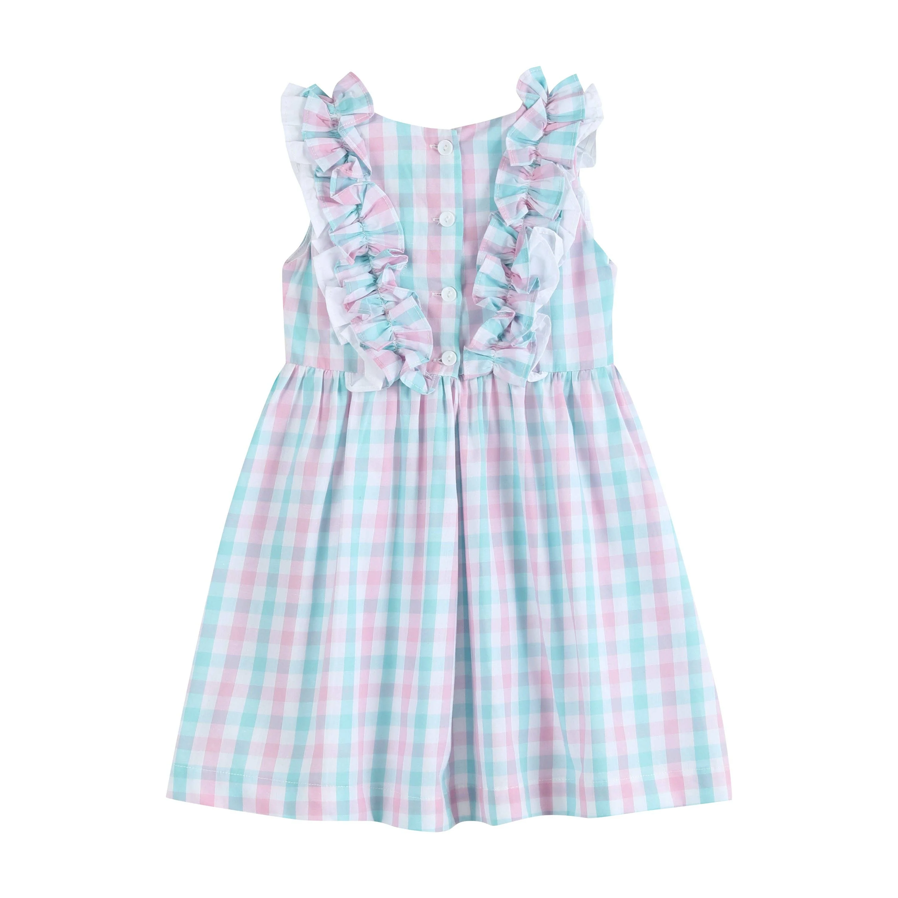 Pink and Aqua Gingham Ruffle Bow Dress