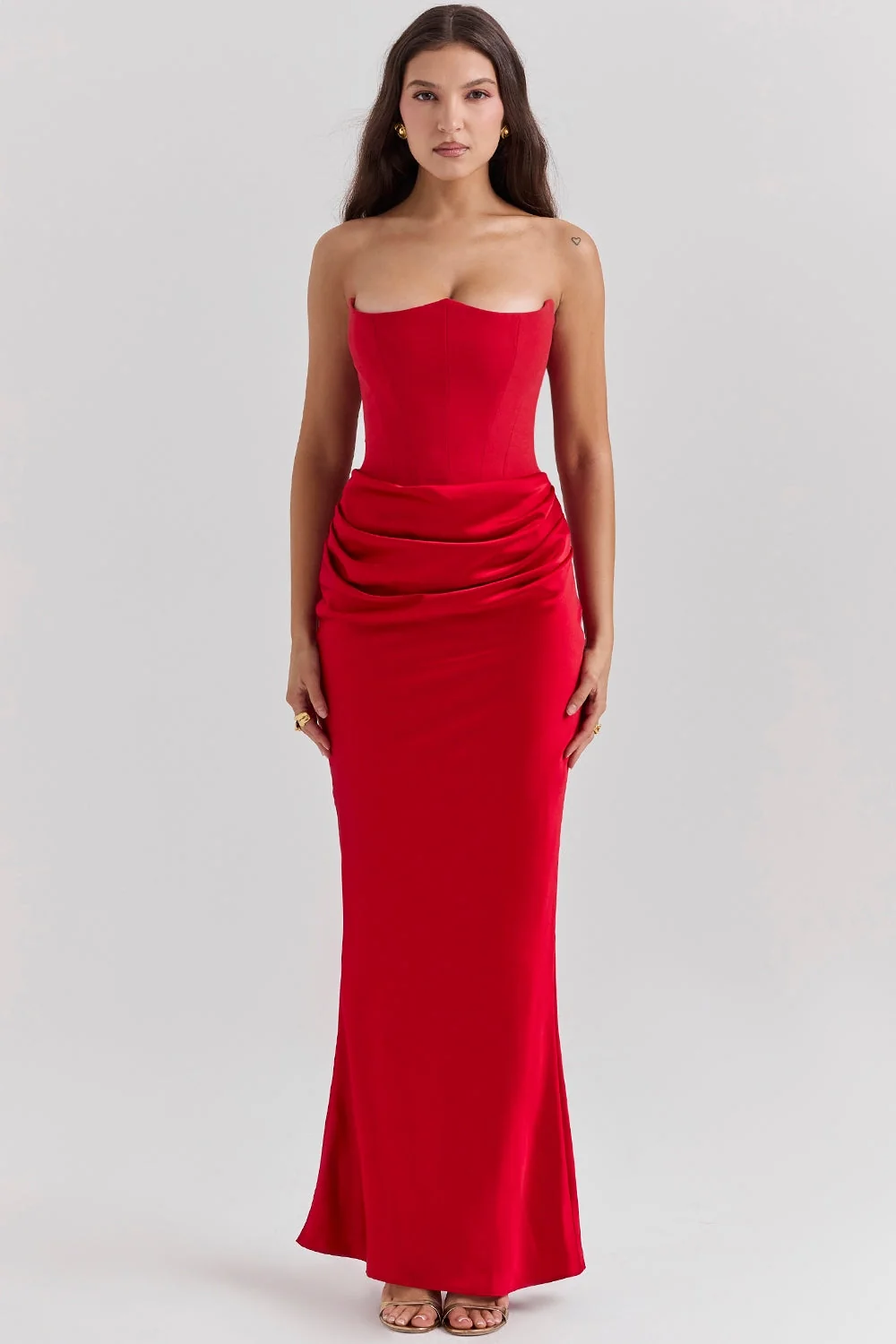 Tr?gerloses Maxikleid f��r Damen | Elegantes Abendkleid mit Raffungen und figurbetontem Schnitt | Flie?endes langes Kleid