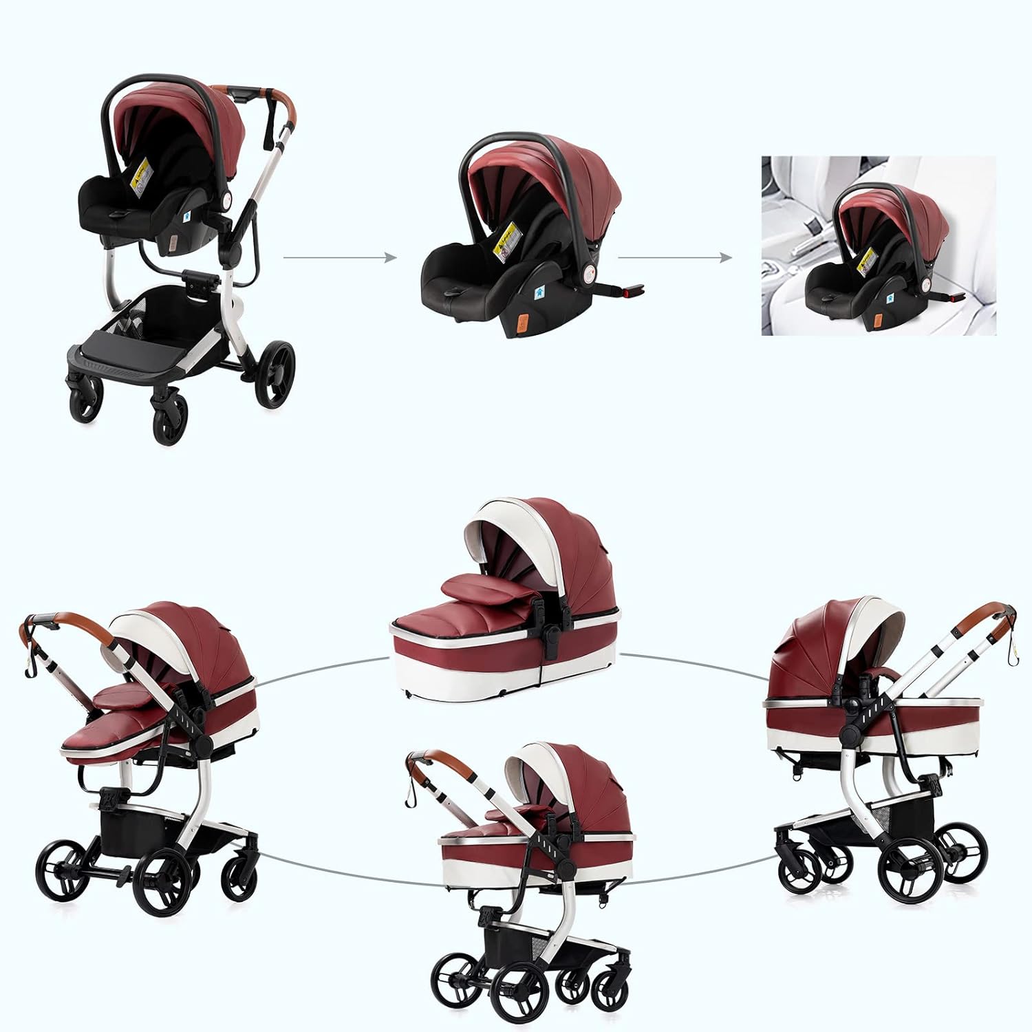 3 in 1 Kombikinderwagen 3 in 1 Reisesysteme Kinderwagen Infant Hochlandschaft Liegender Buggy Kinderwagen Neugeborenen Kinderwagen Faltbarer Standardkinderwagen (906 White)