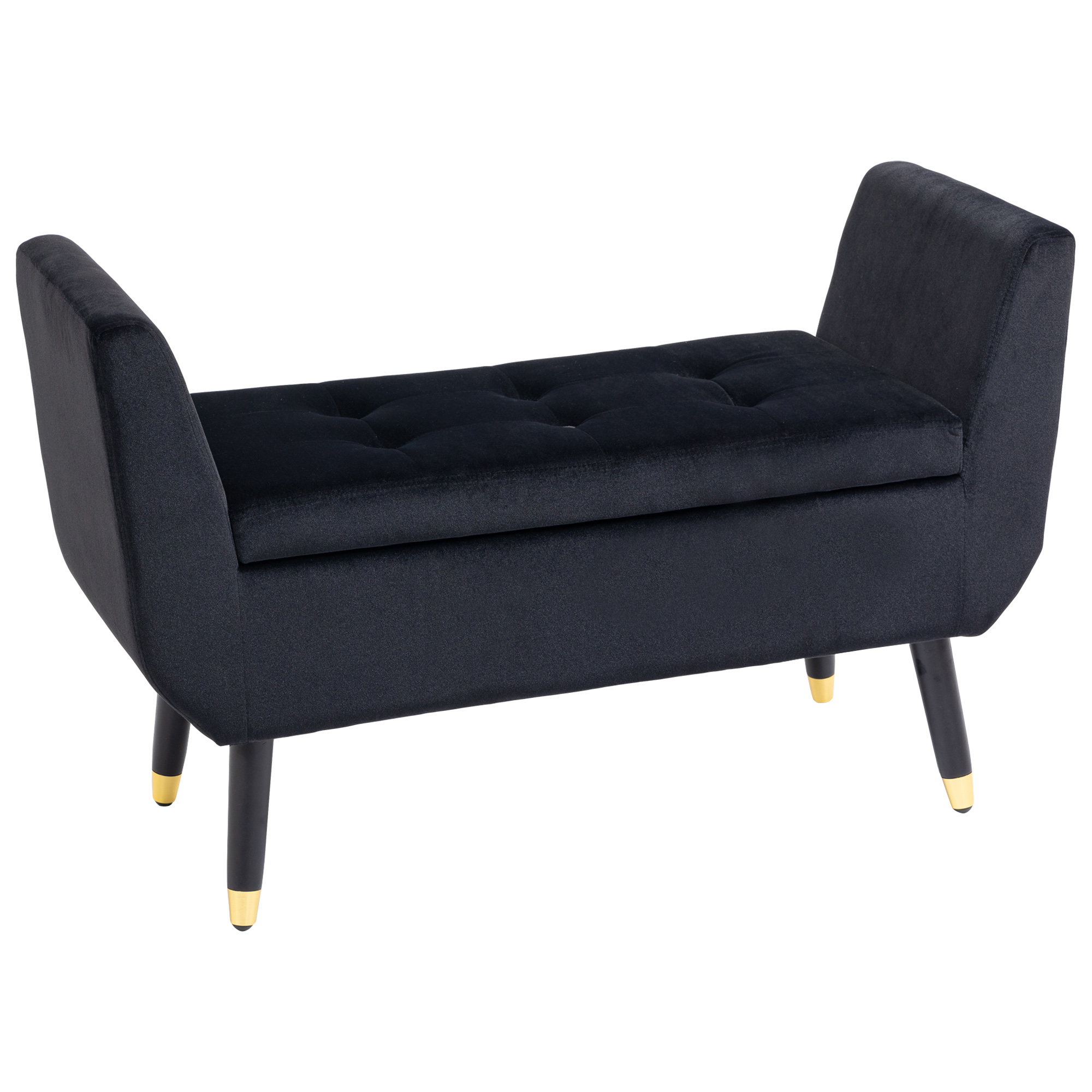 luxe bank gestoffeerde bank met opbergruimte armleuningen bank fluweelzacht polyester rubber hout zwart 107 x 42 x 65 cm
