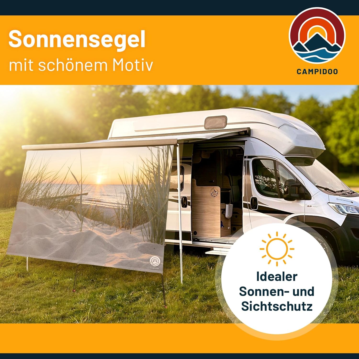 Textil Sonnensegel OSTSEE-Strand | Höhe 200cm | hochwertiger Fotodruck inkl. Keder-Befestigung | Markisen-Vorderwand - Länge/Keder: 380cm / 5 mm Keder