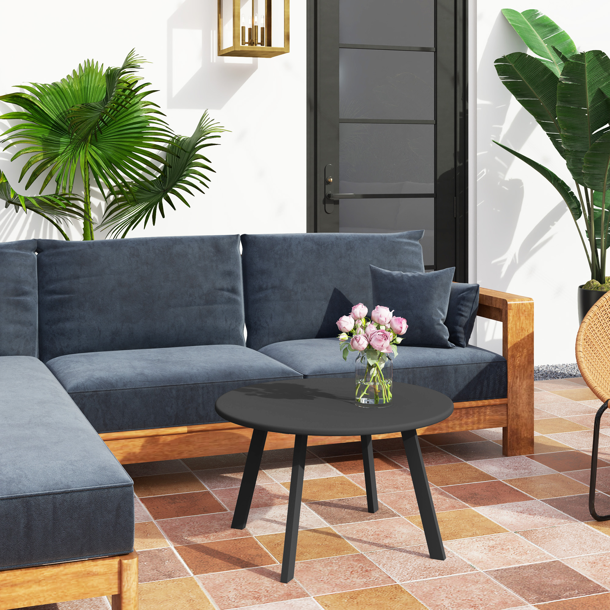 Outsunny Metalen Balkontafel Rond Koffietafel Weerbestendig Tuin Tafel ?70 x 42H cm Zwart