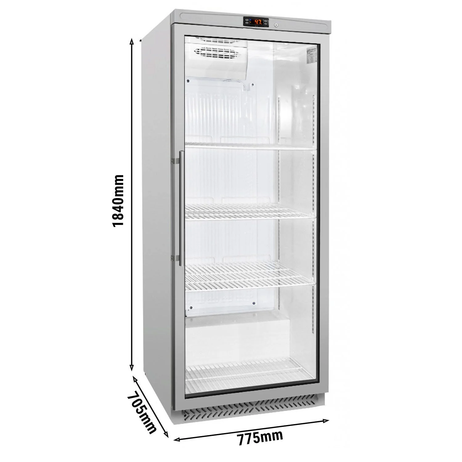 Kjøleskap i rustfritt stål ECO - 580 l - 1 glassdør - 4 hyller
