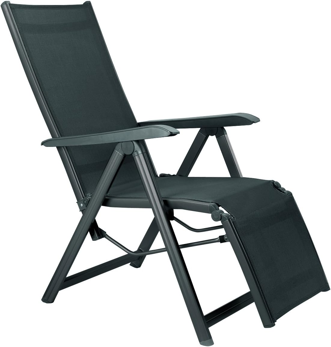 Kettler Relaxsessel Basic Plus – wetterfester Klappstuhl aus Aluminium und mit hautsympathischem Gewebe – verstellbarer Liegestuhl für Terrasse und Garten – anthrazit & anthrazit