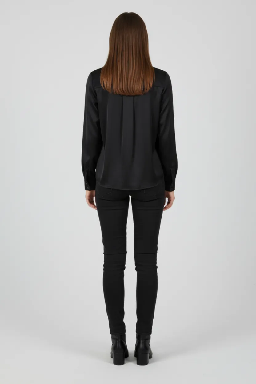 Black Shirt with Cream Pearl Collar