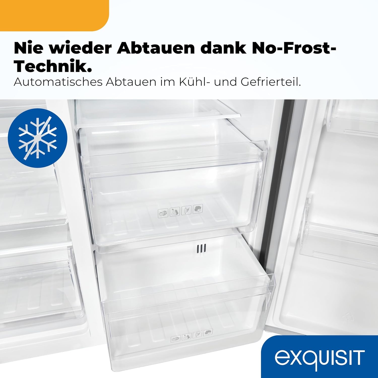 Exquisit Side by Side Kühl-Gefrierkombination | 513 l Nutzinhalt, Energieeffizienzklasse E, 39 dB, No Frost, Schnellgefrieren, Wasserspender, Ice-Maker, LED-Beleuchtung | SBS5520-CF-040E inoxlook-az