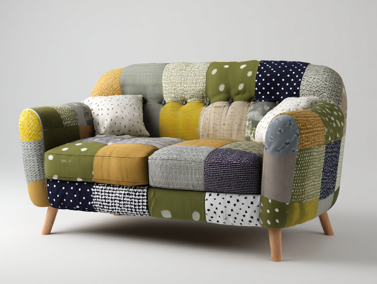 2-Sitzer Sofa Stoff Patchwork Design 148x80x87 cm—Patchwork—Wohnzimmer Sitzmöbel moderner Stil