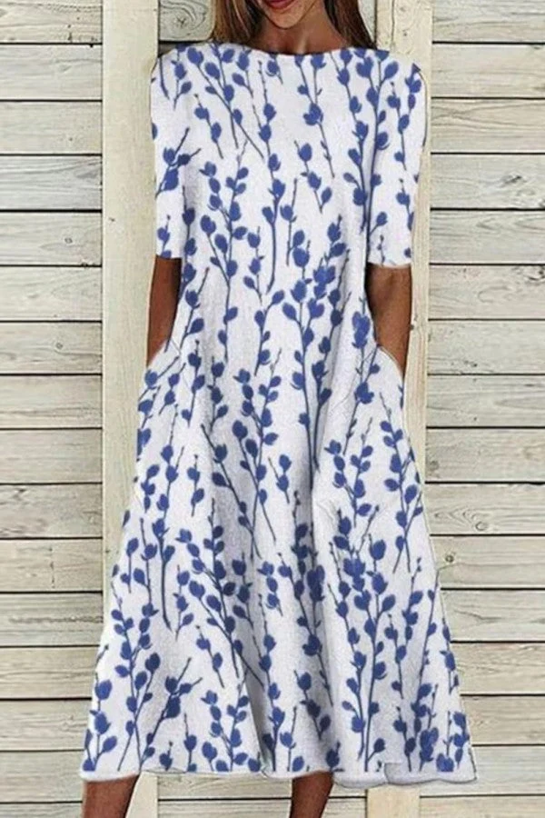 Damen-Midikleid mit Rundhalsausschnitt und halben ?rmeln