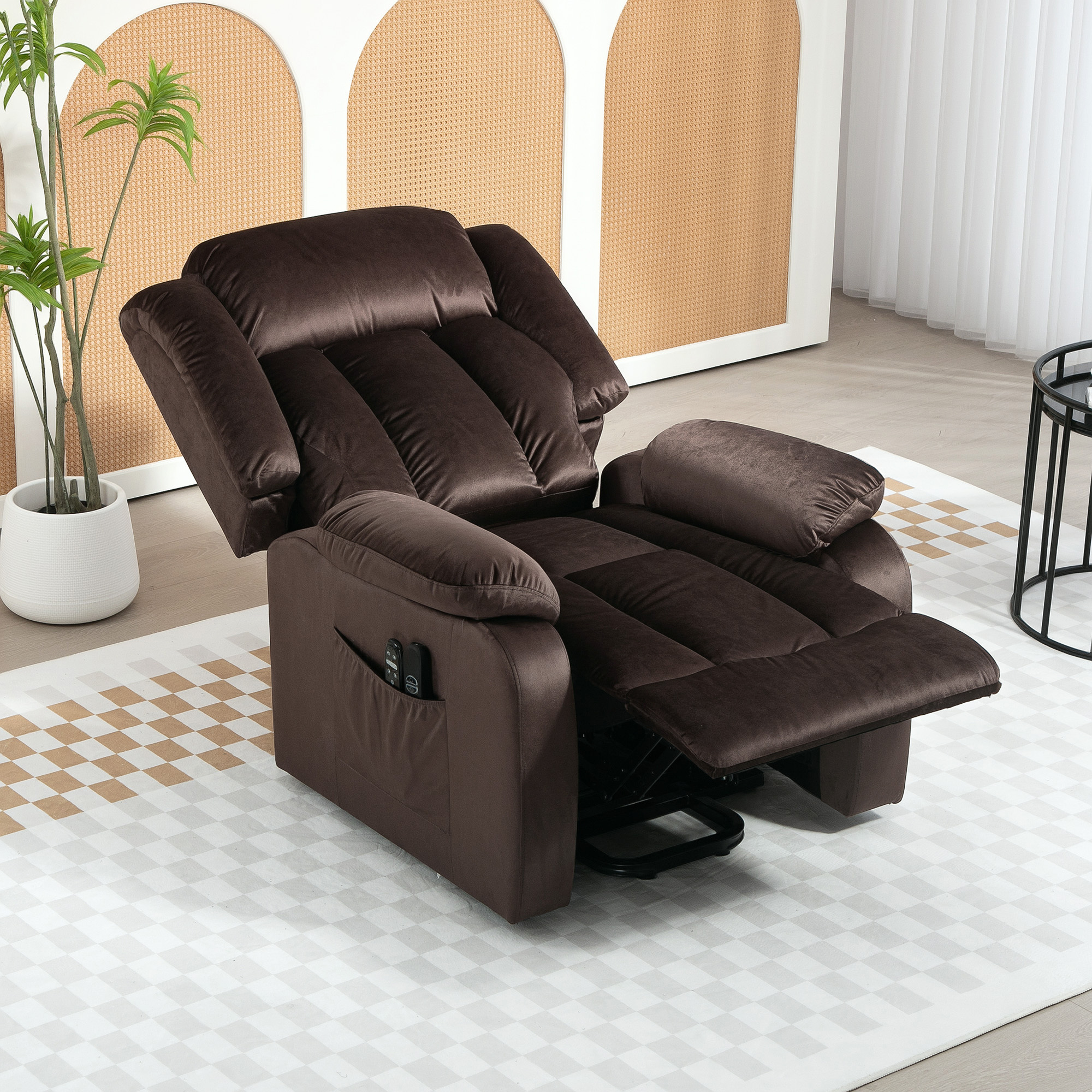 Opstaanstoel met Massagefunctie en Lendenverwarming, Relaxstoel met Afstandsbedieningen en Zijzakken, Bruin