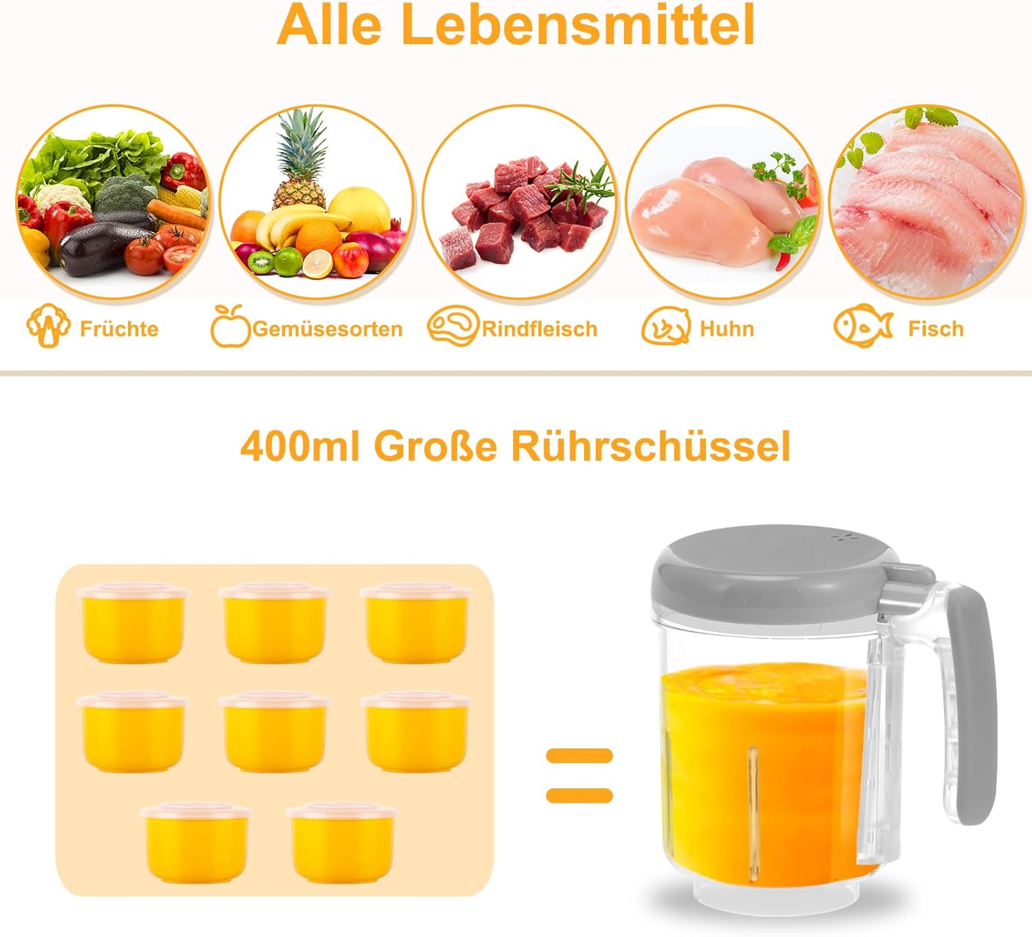Bear Babynahrungszubereiter,Eine Stufe Baby Food Maker Dampfgarer Mixen,Automatisches Kochen & Zerkleinern,Babybrei Zubereiter mit Selbstreinigungsfunktion,Wei