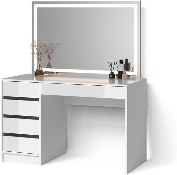 Livinity Schminktisch Imola, Weiß, 120 cm mit LED Beleuchtung