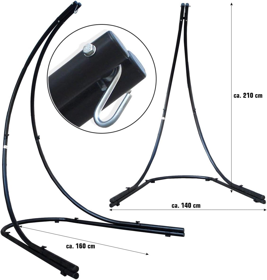 AMANKA XXL Hängesessel mit Gestell Outdoor - 210cm Metall Gestell für Hängesessel - 185x130cm Hängestuhl mit Ständer Hängesitz Gartenmöbel Hängesessel Balkon mit Gestell Gartenschaukel für Erwachsene