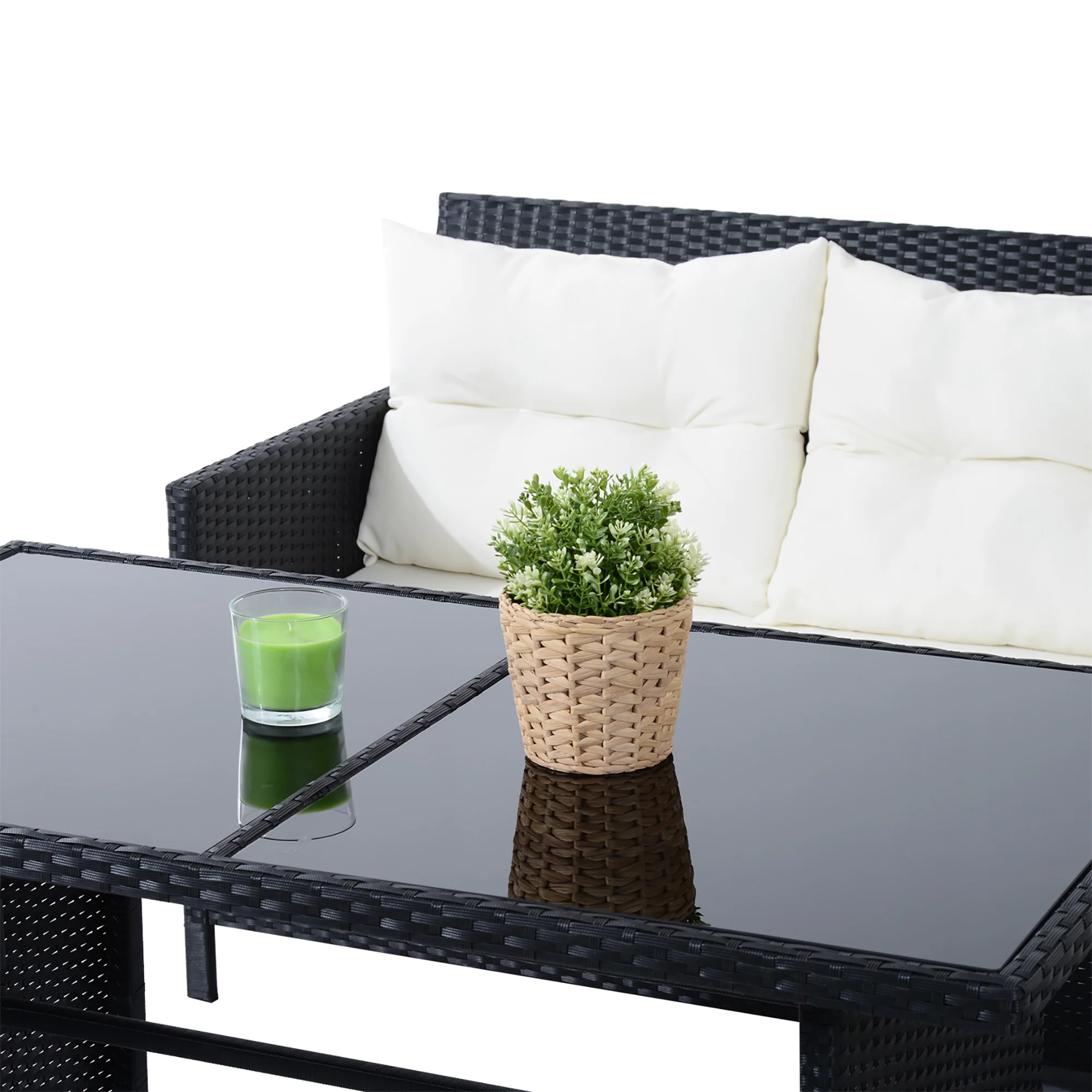 Outsunny 18-delige poly-rotan zitgroep bankstel tuinset fauteuil krukkenset