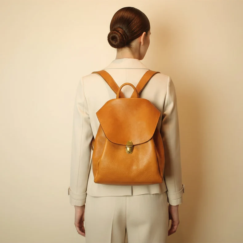 Simple Yellow Classic Vintage Leather Backpack