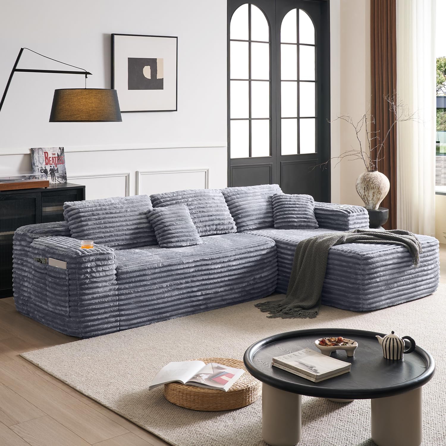 Cloud Sectional Couch with L Shape Chaise Modern Modular Sofa with Deep Seat Built in Cup Holder