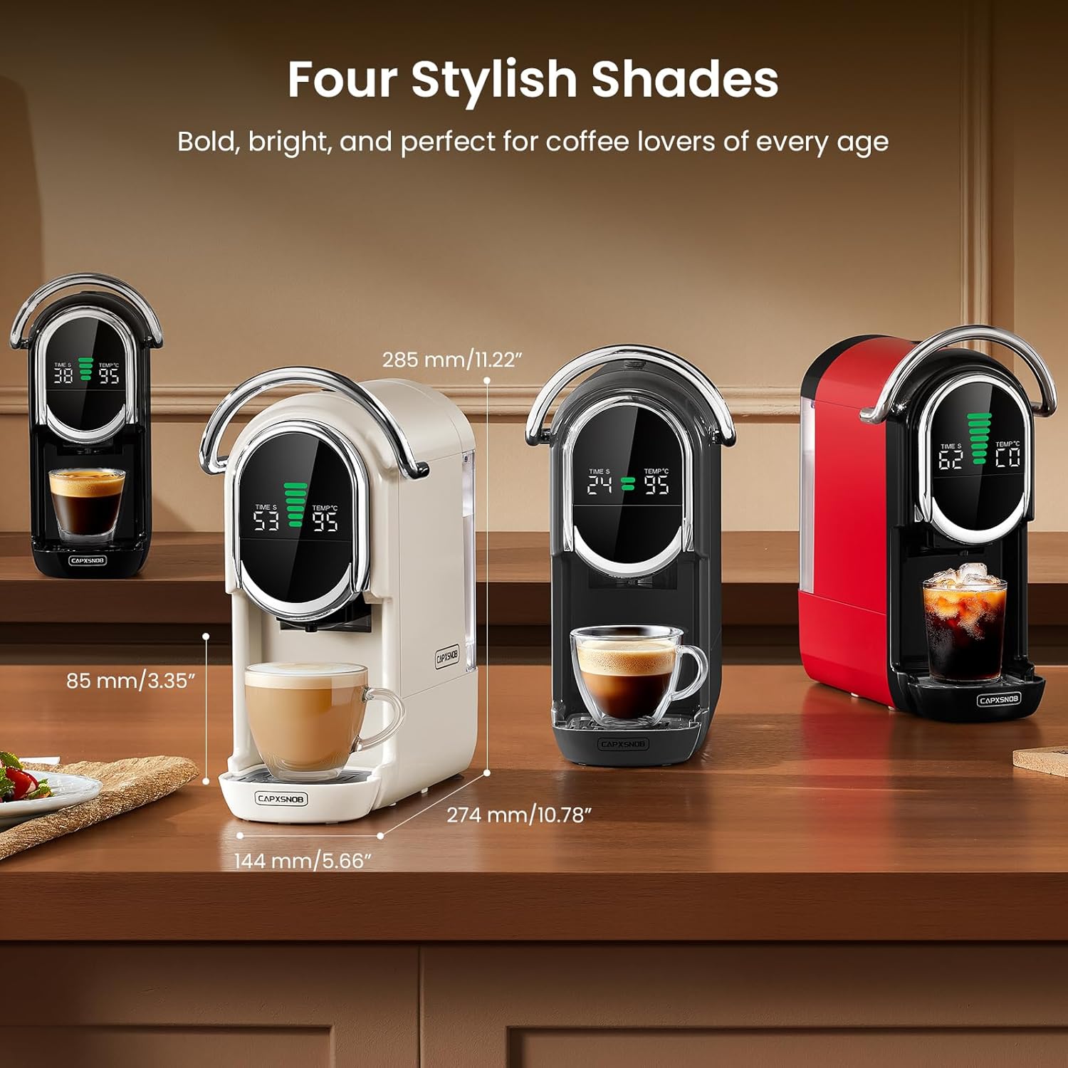 Magician1 Mini Pod Kaffeemaschinen 5 in 1 für Nespresso Original OL, Dolce Gusto, Lavazza A Modo Mio Kapsel, ESE 44 mm Pads und Espresso gemahlener Kaffee, 20 Bar, 1450 W, Heiß/Kaltgebrüht für Zuhause