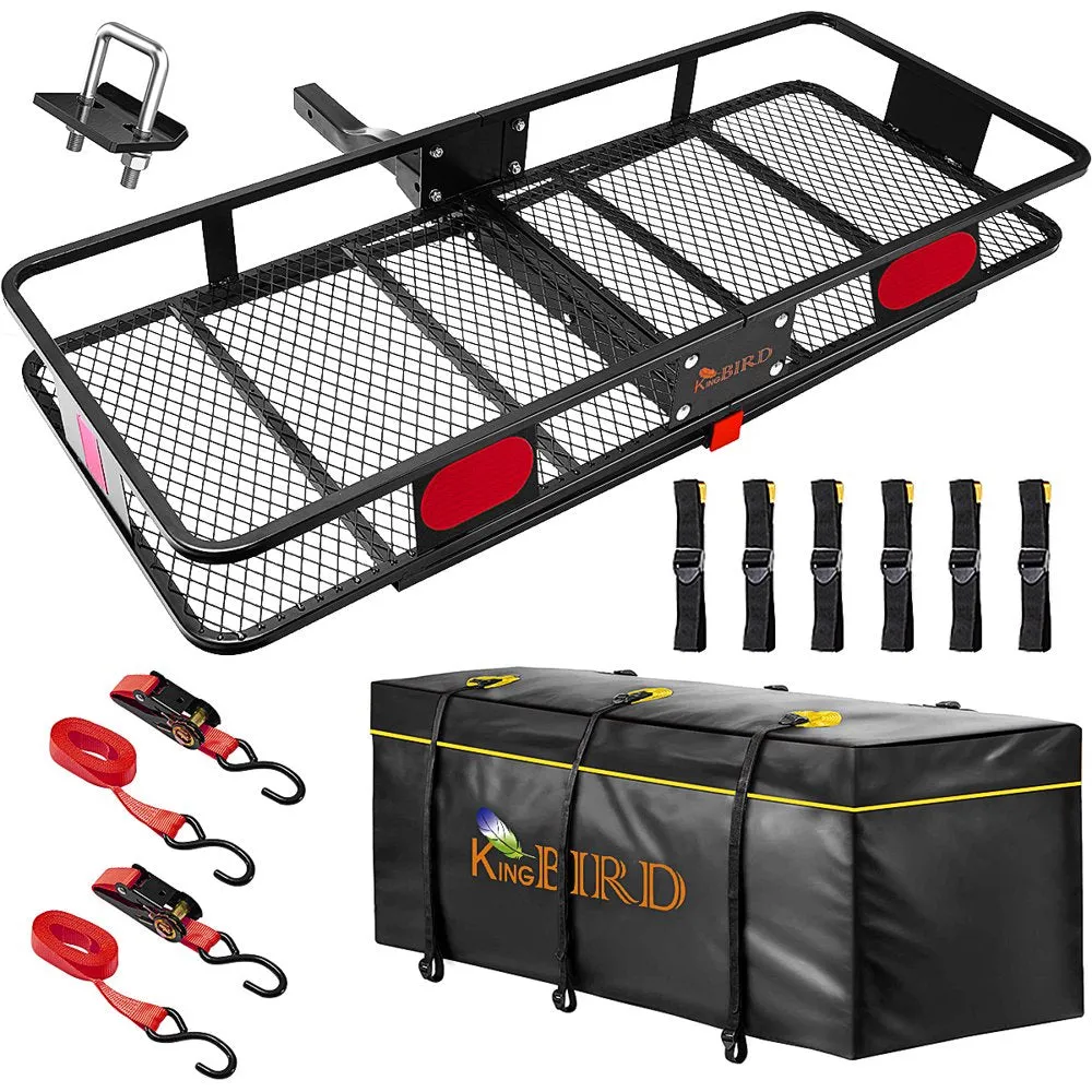 King Bird 60���x24���x6��� Folding Hitch Cargo Carrier with Waterproof Bag & Straps, 550 lbs Capacity, Fits 2��� Receiver