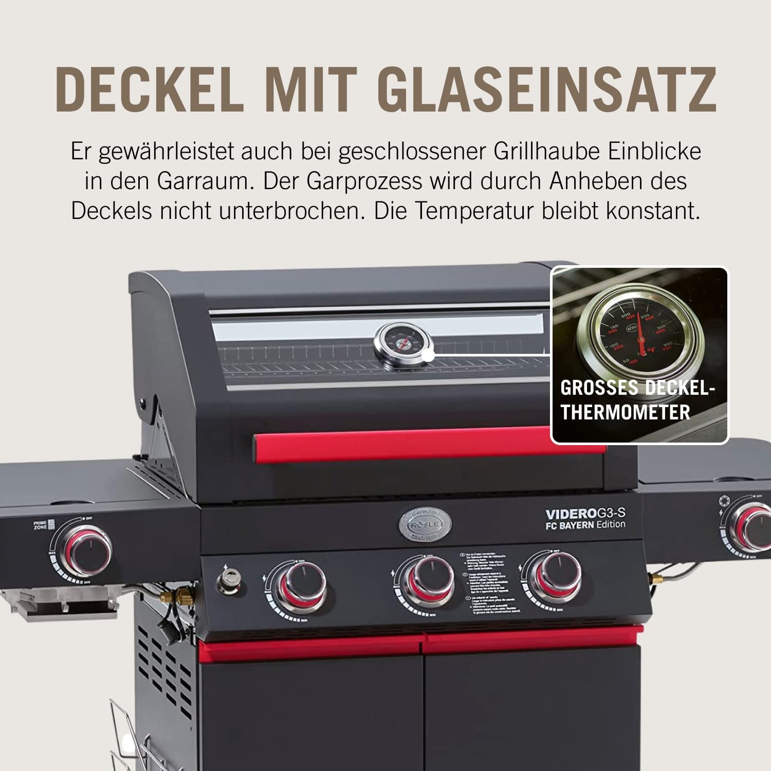 RÖSLE Elektrogrill BBQ-Portable Videro E2-P, tragbarer Tischgrill mit 2 Brennern, Warmhalterost und Deckel mit Glaseinsatz, pulverbeschichteter Stahl, schwarz/silbern