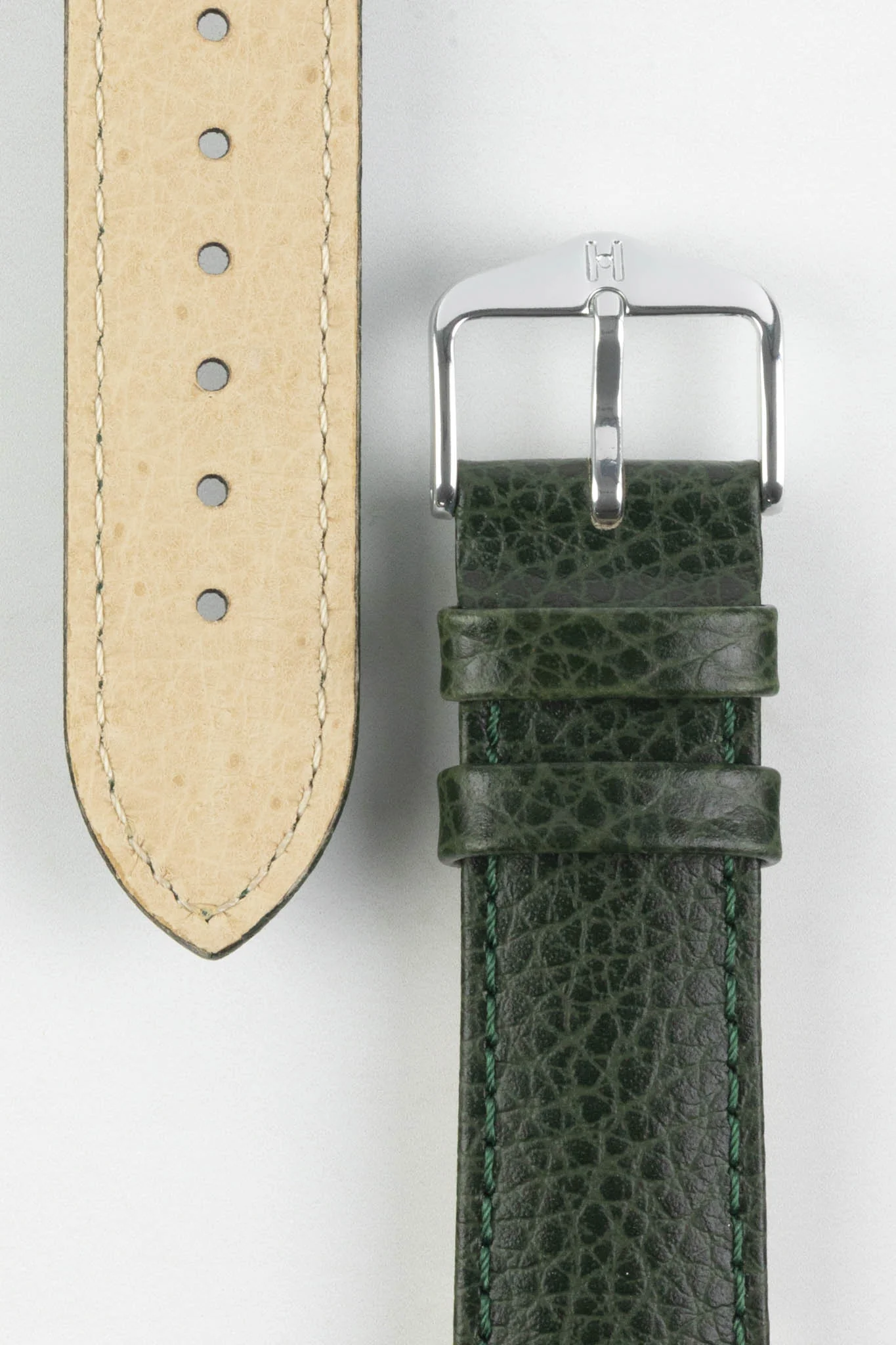 Hirsch KANSAS Buffalo Embossed Calf Leather Watch Strap in GREEN