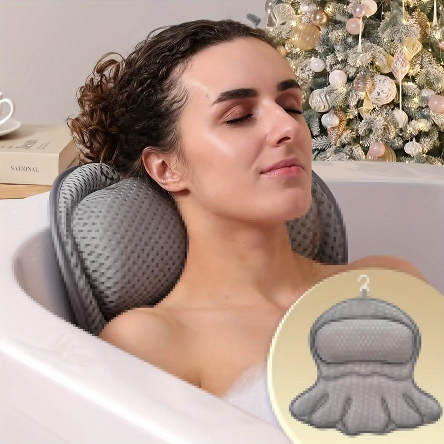 4D Luxe Badekissen – Atmungsaktives Kissen mit Nacken- und Rückenstütze für ein entspannendes Bad