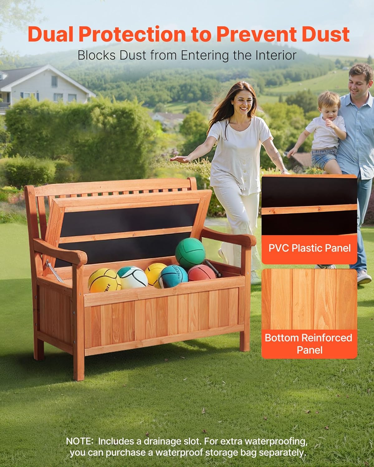 VEVOR Gartenbank, Truhenbank mit Stauraum, Aufbewahrungsbank, Tragkraft bis zu 328 kg, Gartensitzgelegenheit & Veranda-Dekoration, für Terrasse, Garten, Balkon, 106,5x58,5x90,1 cm