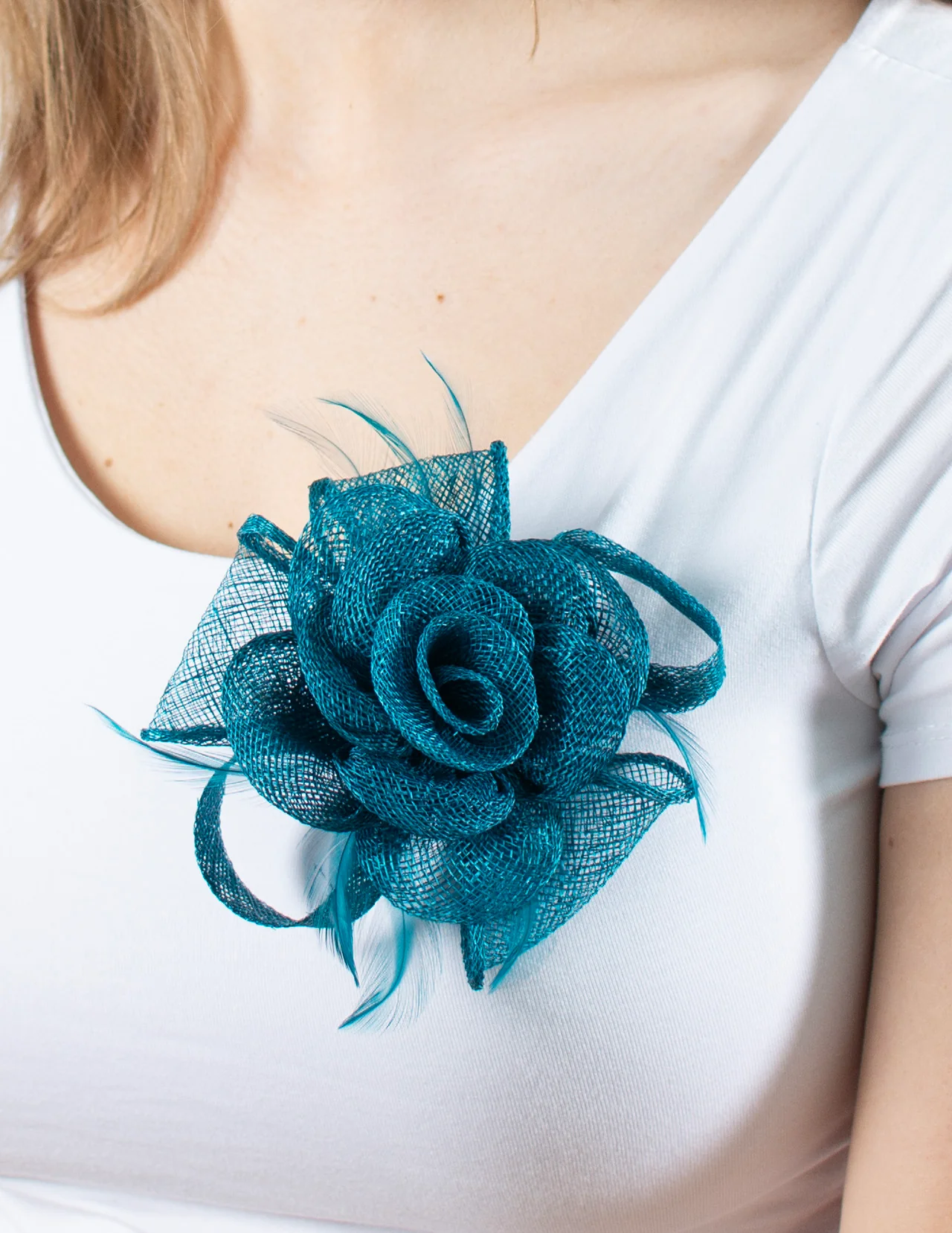 Fascinator | Small Rose Brooch | Teal