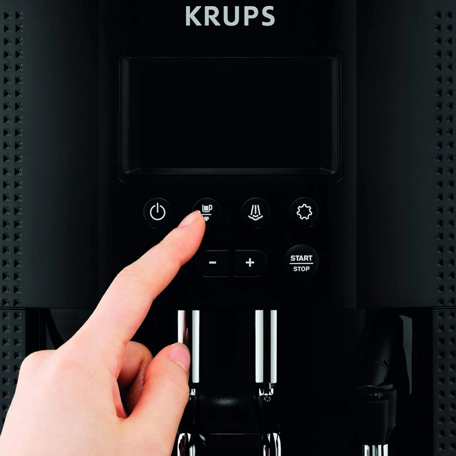 Krups Essential Kaffeevollautomat mit Milchschlauch, 2-Tassen-Funktion, LCD-Display, Einfache Reinigung, Kaffeemaschine, T��V-Siegel, Schwarz, EA816031