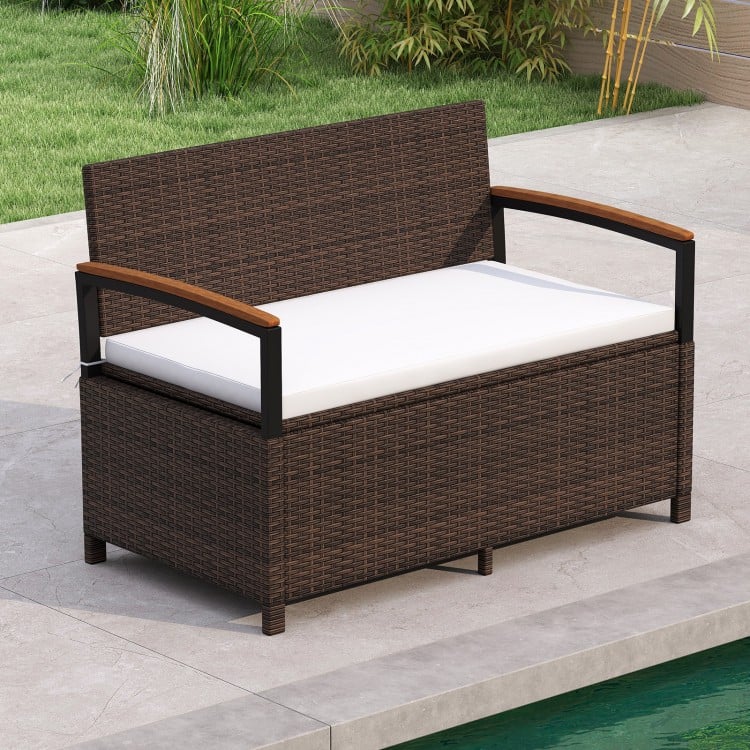 Outdoor Storage Bench Deck Box Patio Furniture with Cushion