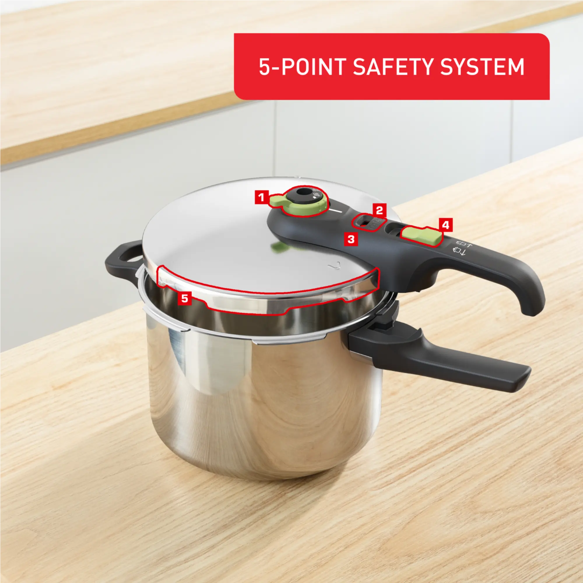 Tefal Secure Trendy inductiegeschikte snelkookpan van roestvrij staal, 6L
