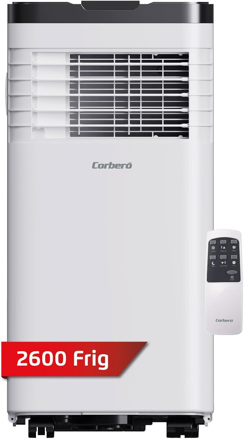 Corberó 3-in-1-Klimaanlage mit Fernbedienung | CPC09 | 2600 W | 12-18 m² | 16-31 °C | Kühlung | Heizung | Entfeuchtung | 2 Geschwindigkeiten | 24h Timer