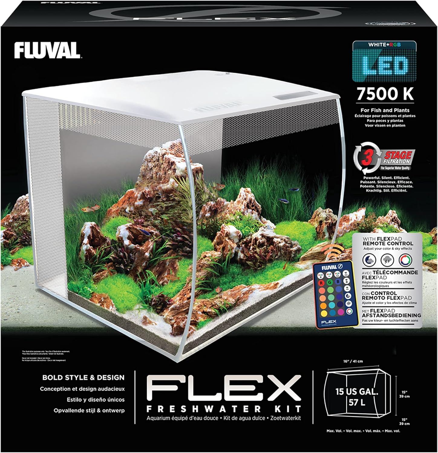 Fluval Flex Aquarium 123L, Süßwasser Aquarium, schwarz