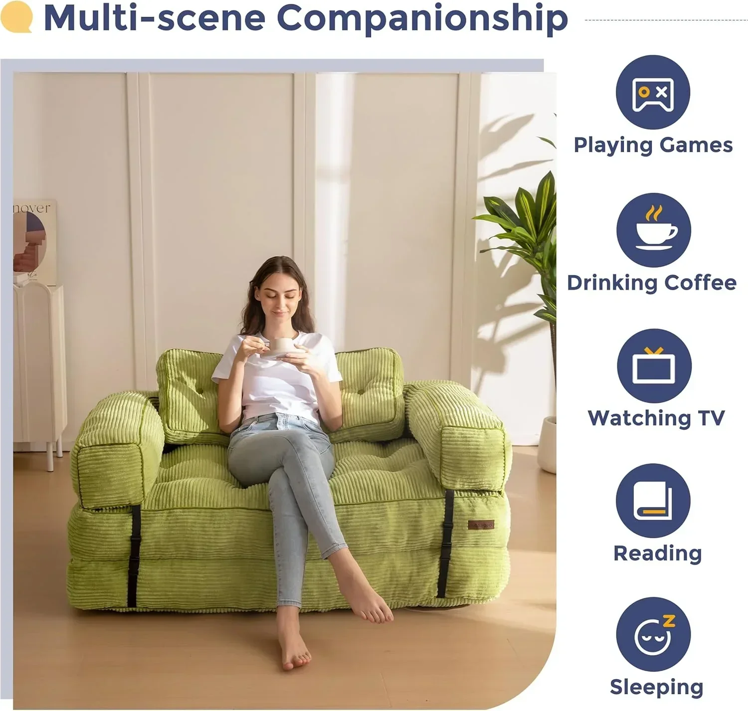 Folding Sofa Bed L-Shaped Convertible Sofa Bed with Armrests and Pillows