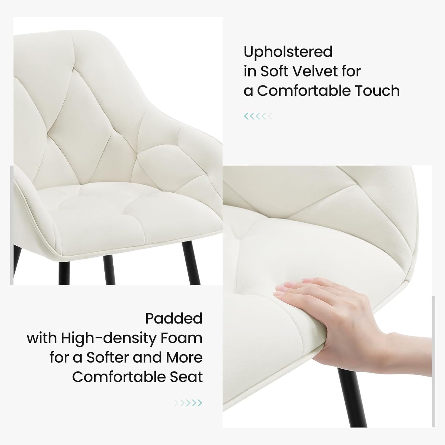 WOLTU Esszimmerstühle 2er Set, für Esszimmer Wohnzimmer, ergonomische Küchenstühle gepolstert mit Armlehnen, Metallbeinen, Sitzfläche aus Samt, Cremeweiß