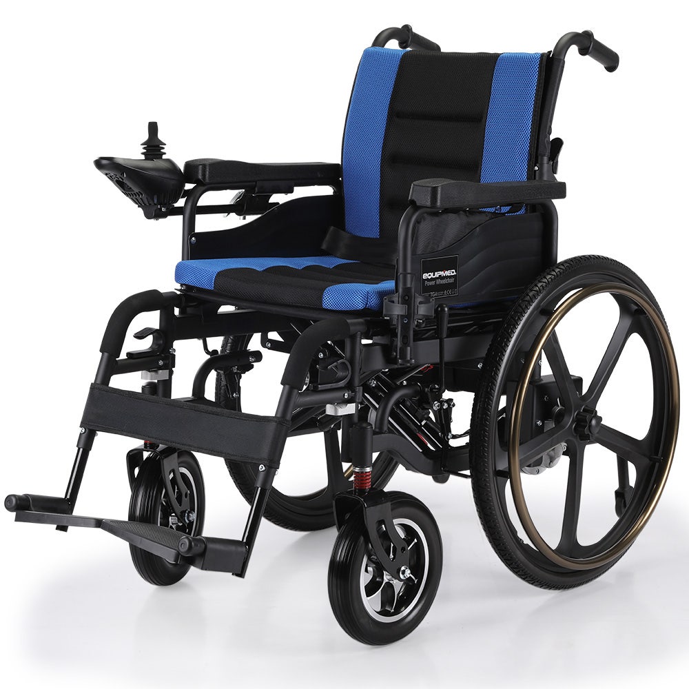 EQUIPMED Electric Wheelchair Folding, Long Range, Airline Approved, Lithium Battery, 24