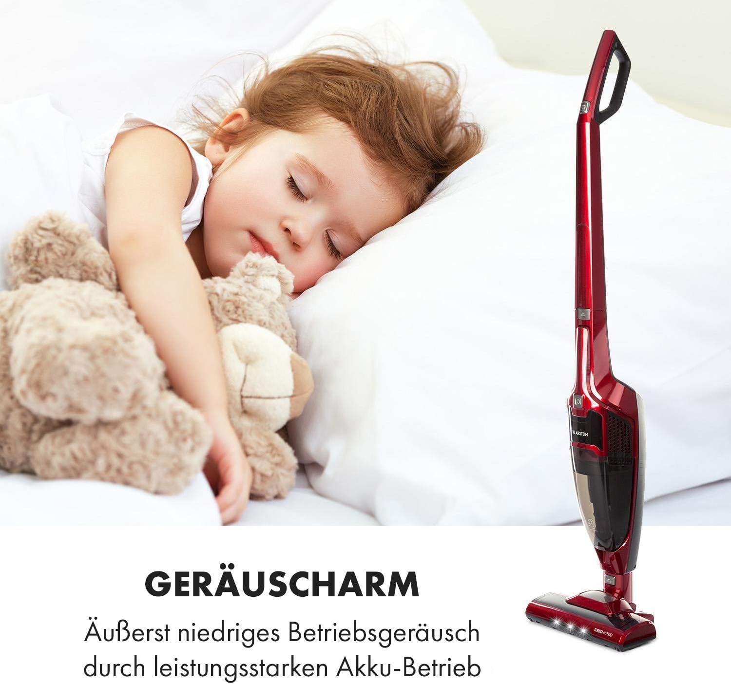 Klarstein TurboHybrid Zyklon Staubsauger, Akku Staubsauger, Staubsauger Kabellos für 50min Betriebsdauer (2 Saugstufen, Handstaubsauger, platzsparend, Li-Ion) metallic-rot