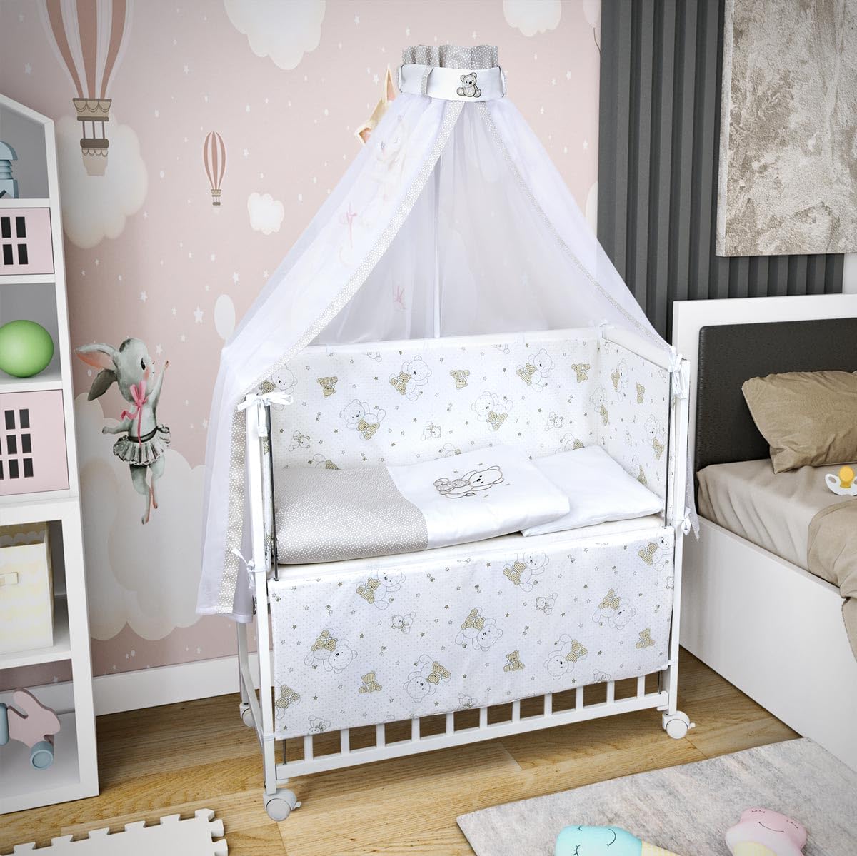 Baby Delux Beistellbett Babybett weiß 90x40 cm Stubenwagen höhenverstellbar mit Rädern und Matratze, 21983