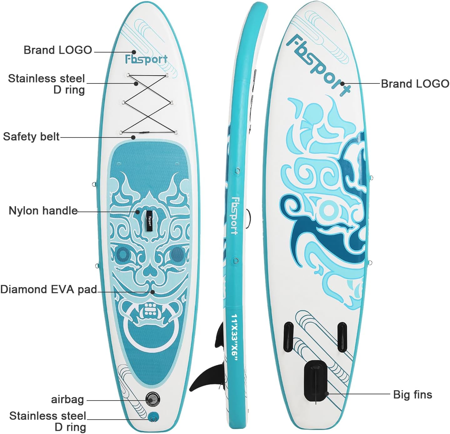 Premium-Stand-Up-Paddle-Board, Yoga-Board mit strapazierfähigem SUP-Zubehör und Tragetasche | Breiter Stand, Surf-Kontrolle, rutschfestes Deck, Leine, Paddel und Pumpe für Jugendliche und Erwachsene