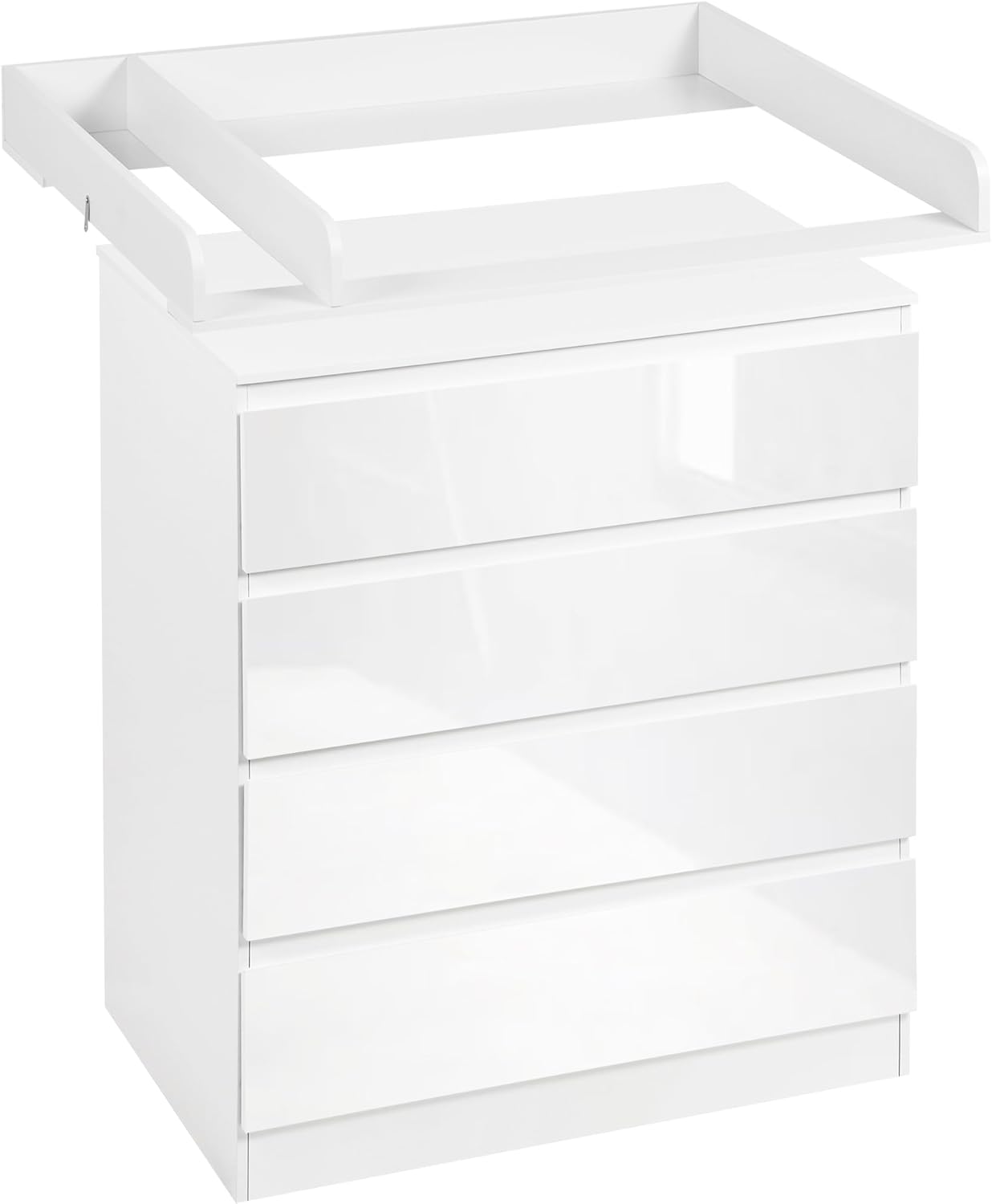 WOLTU Wickelkommode mit abnehmbarer Wickelaufsatz, Wickeltisch Baby, Wickelregal, Kommode mit 4 Schubladen, Höhe 110 cm, Weiß + Hochglanz Weiß