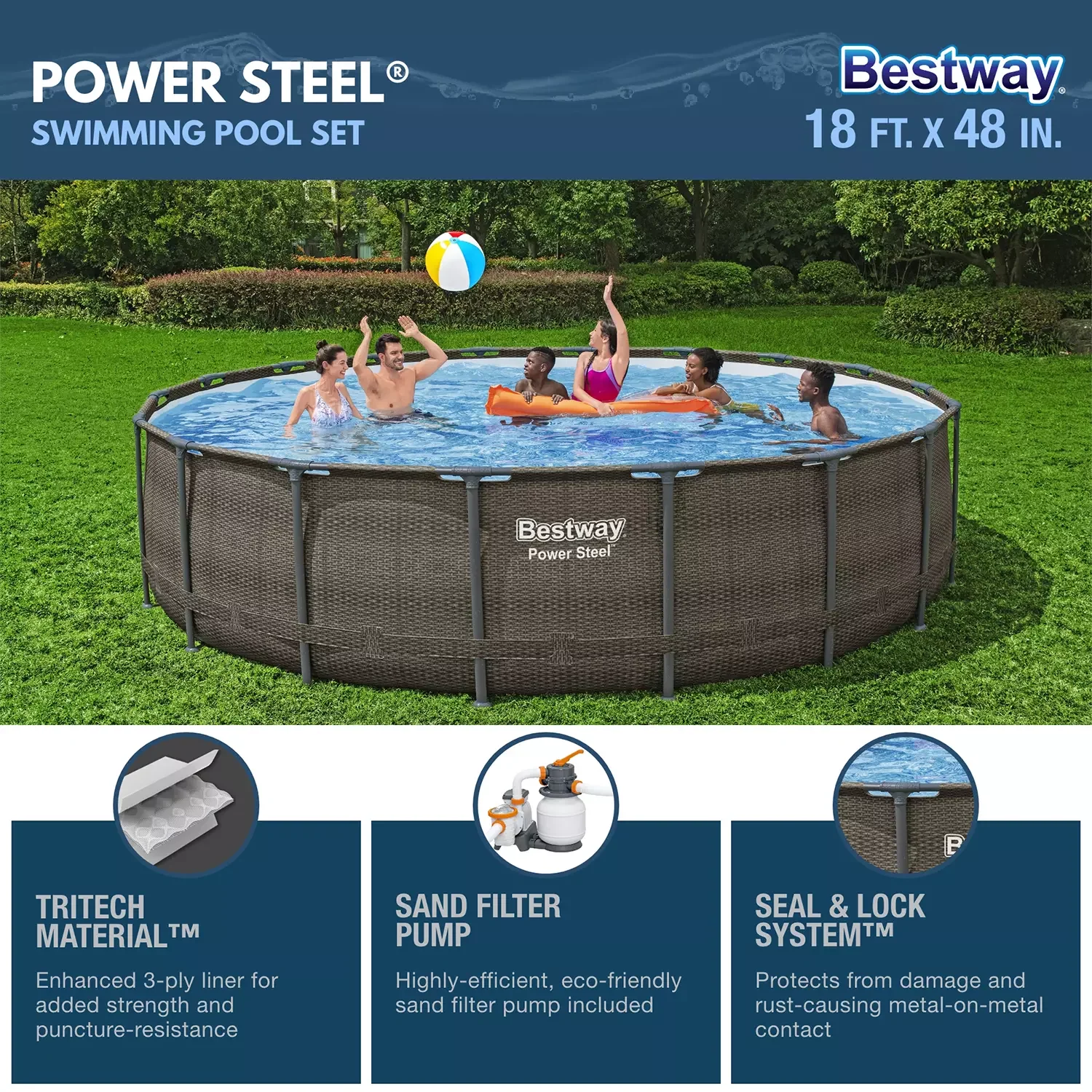 Bestway Power Steel 18-ft x 48-in Round Above-Ground Pool Set