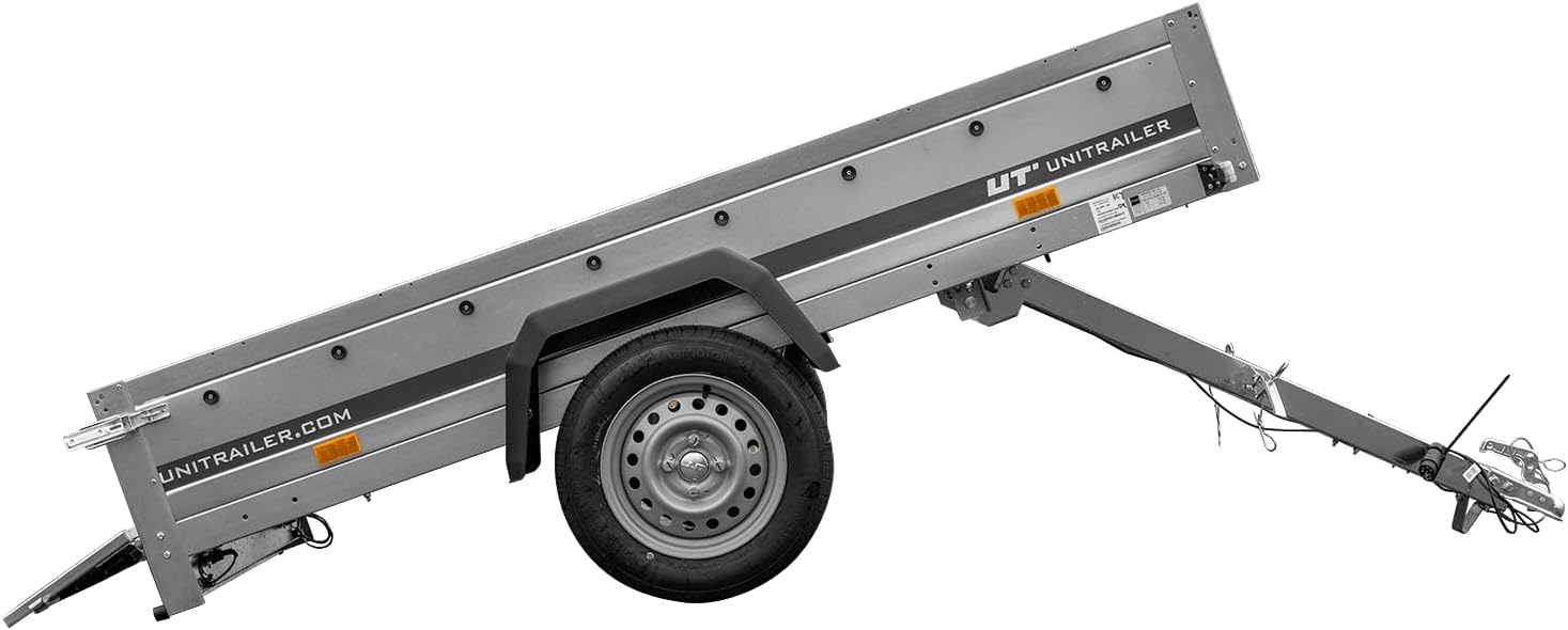 UNITRAILER Auto Anhänger Garden Trailer 230 Kipp – PKW Anhänger 750KG, 230cm x 125cm Transportfläche, Robuste Struktur Aus Verzinktem Stahl, Klappbarer Deichsel