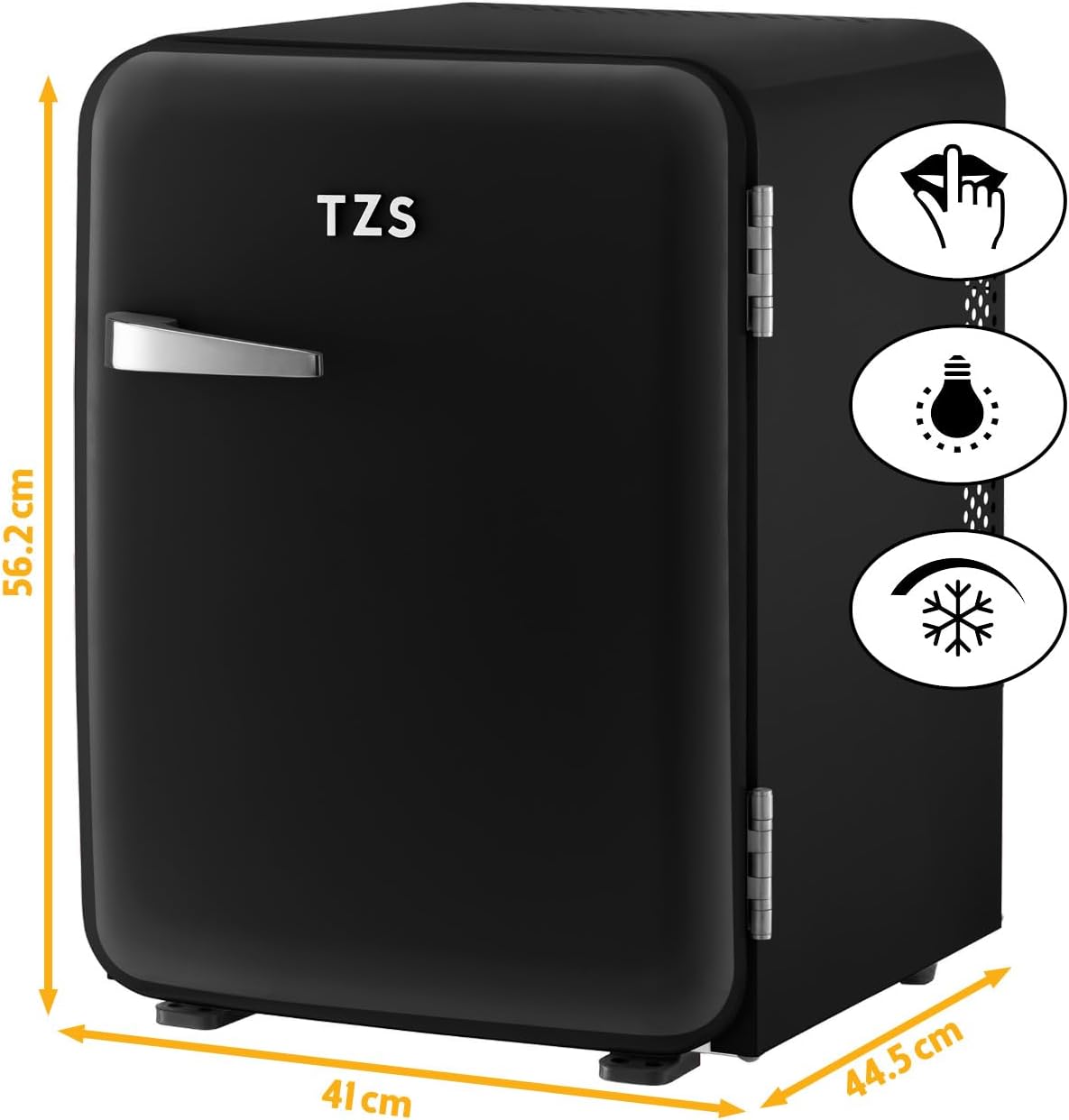 TZS First Austria - Mini Réfrigérateur Rétro 40L silencieux - Petit Minifrigo design vintage avec lumière intérieure et 2 compartiments de porte - Minibar pour camping, bureau, chambre & hôtel - noir