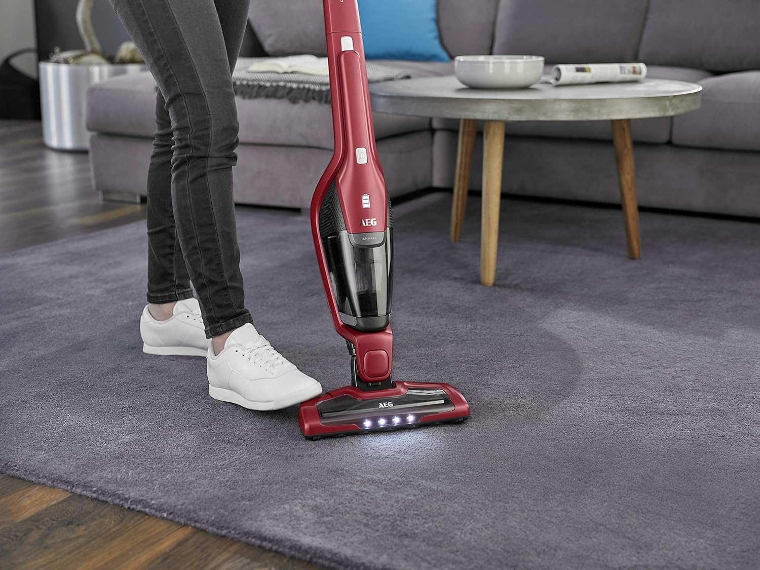 AEG Ergorapido CX7-2-45AN 2-in-1 Accu steelstofzuiger / zakloos / dierenharenborstel / tot 45 min. looptijd / vrijstaand / 180�� draaibaar mondstuk / borstelreinigingsfunctie / LED-verlichting / rood / Exclusief bij Amazon