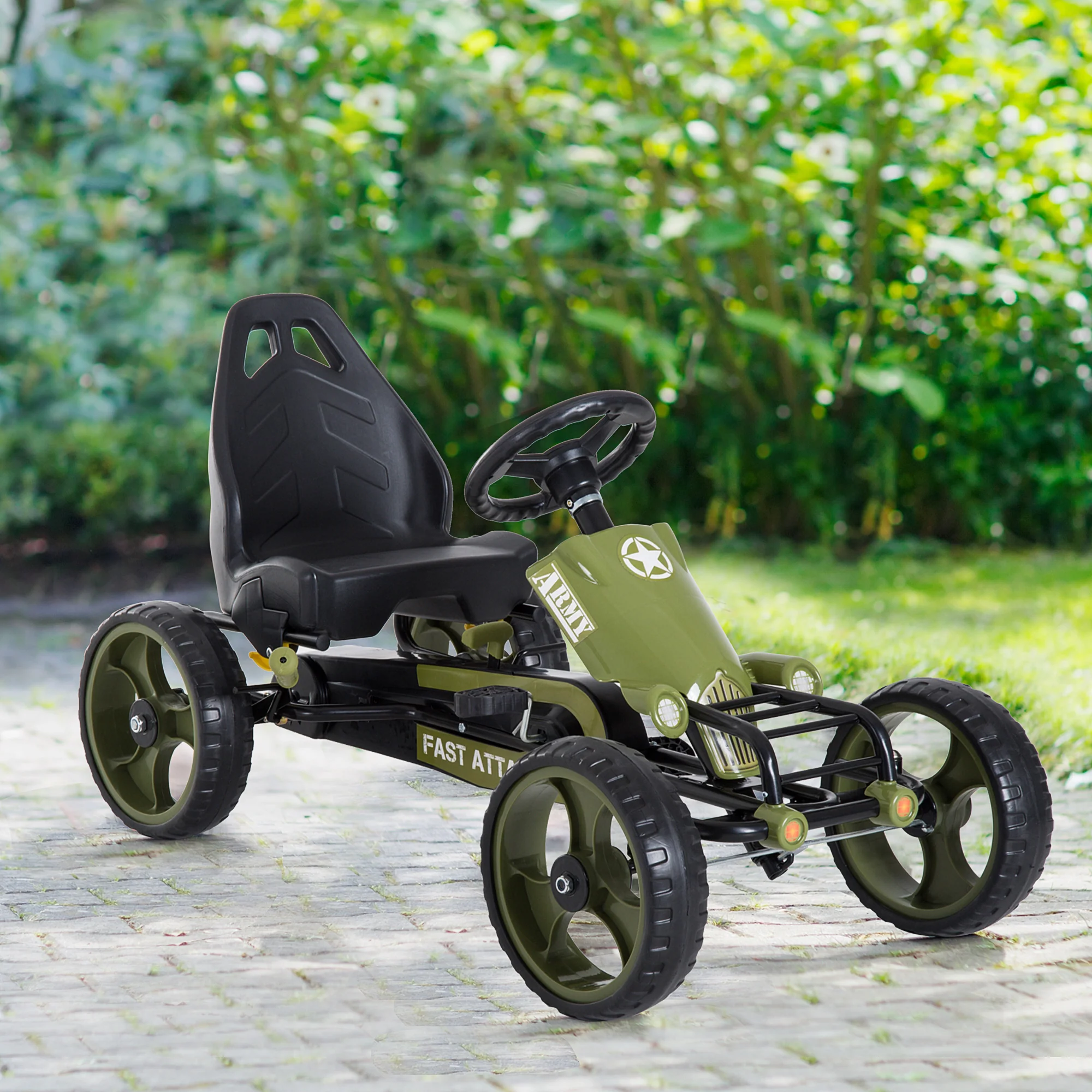 HOMCOM Kinder Gokart Tretauto Armee-Design Handbremse verstellbar