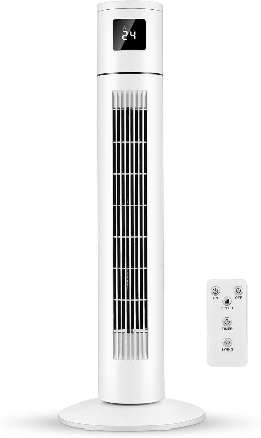 Timiyou Turmventilator 20dB Sehr Leiser für Schlafzimmer & Kühlung mit Fernbedienung | 3 Geschwindigkeitsstufen, 12h Timer, 60° Oszillation, Temperaturanzeige