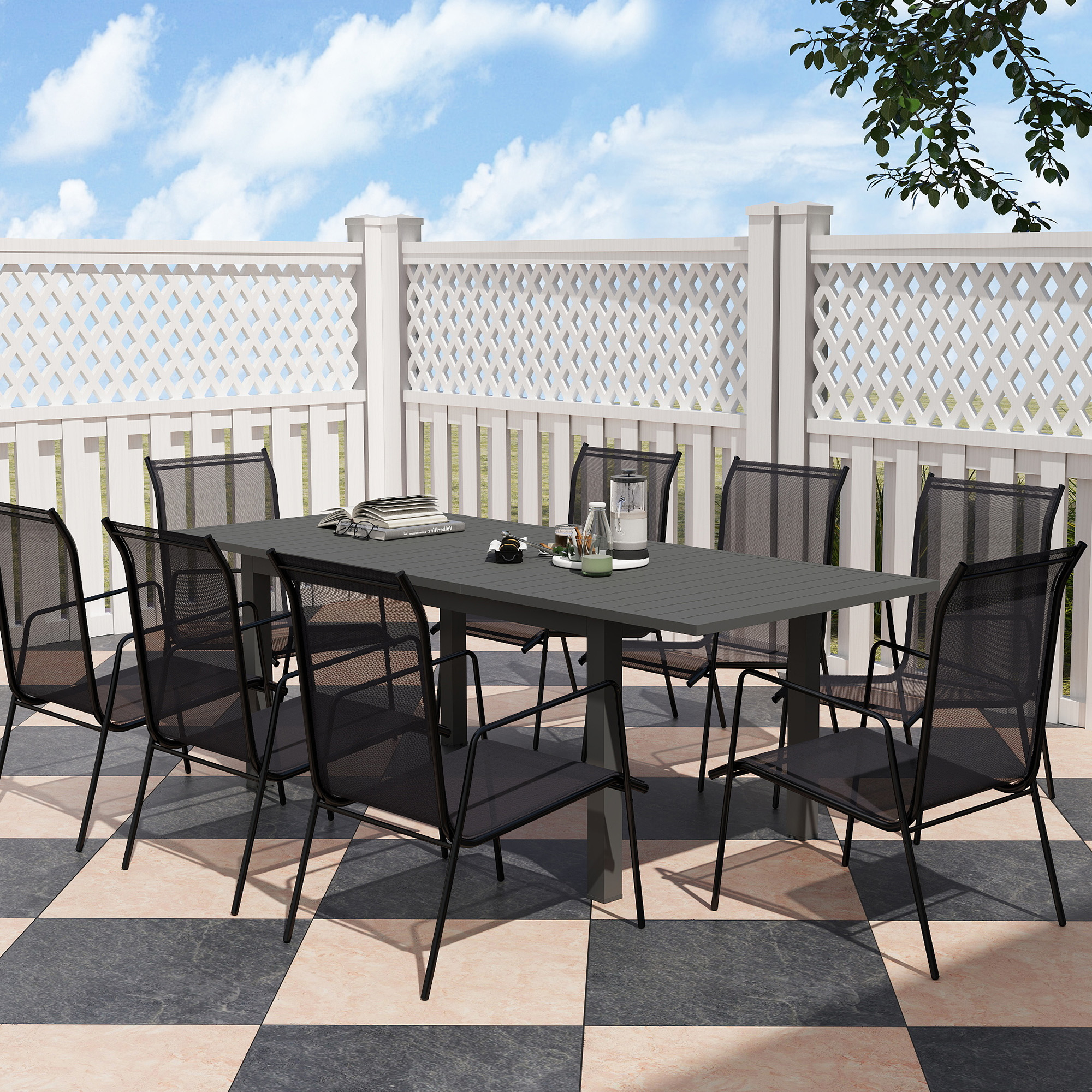Outsunny Uitschuifbare Tuintafel Aluminium 160/220x90 cm Weerbestendig, Antislip Buffettafel Grijs