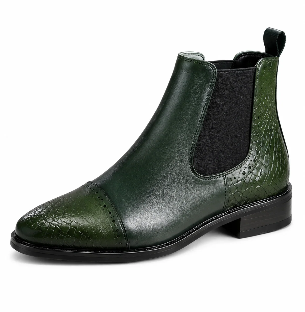 Men��s Forest Green Chelsea Boots �C Crocodile Cap Toe Design
