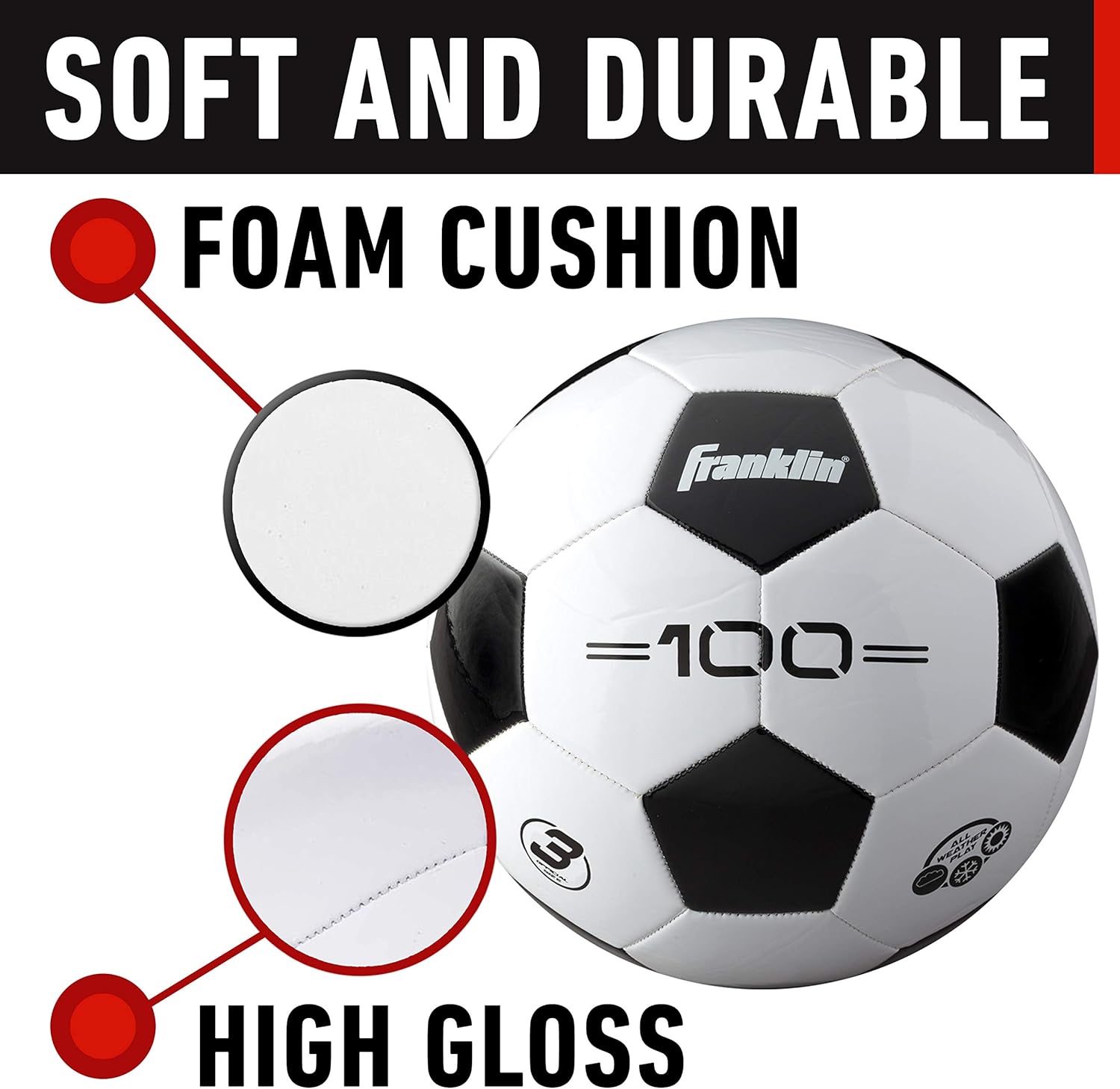 Franklin Sports Fußballbälle – Wettkampf 100 Jugendliche + Erwachsene Fußball – Größe 3, Größe 4 + Größe 5 Traditionelle Fußbälle – Single + 12 Bälle Großpackungen – Schwarz + Weiß