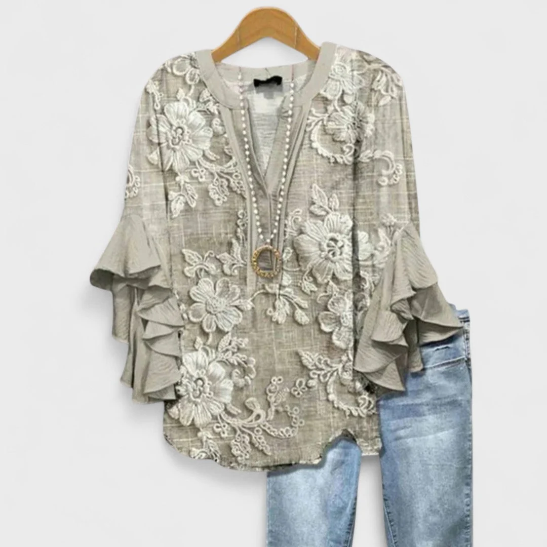 Damenbluse mit V-Ausschnitt und R��schen?rmeln